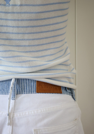 Vera Vest, White With Blue Stripe