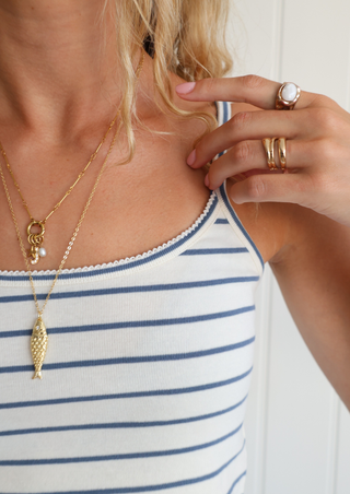 Nora Tank, Cream with Navy Stripe