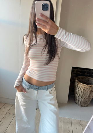 Bonnie Long Sleeve Top Rose&White