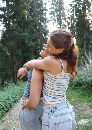 Nora Tank, Cream with Navy Stripe