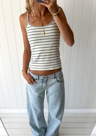 Nora Tank, Cream with Navy Stripe