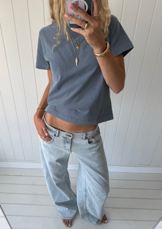 Millie Boxy Tee, Washed Navy